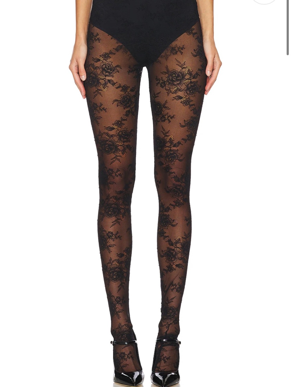 NBD Black Floral Lace Sheer Tights